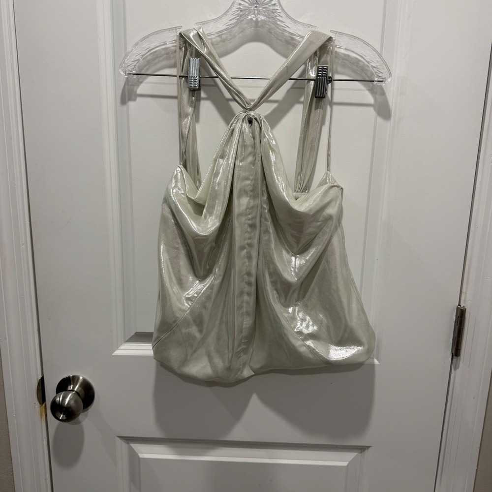 J.Crew Womens Halter Top Metallic Draped Silver Medium BV878
